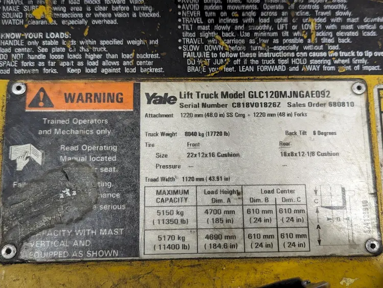 Used YALE GLC120MJNGAE092 Misc Forklifts Ohio US | Yoder Brothers machinery #89582