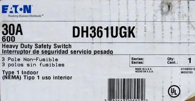 NEW EATON DH361UGK SAFETY SWITCH 30A 600V