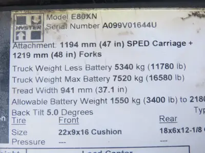 Parker ACP04AD008R57H Forklift Hydraulic Accumulator 3770 PSI Off Hyster E80XN