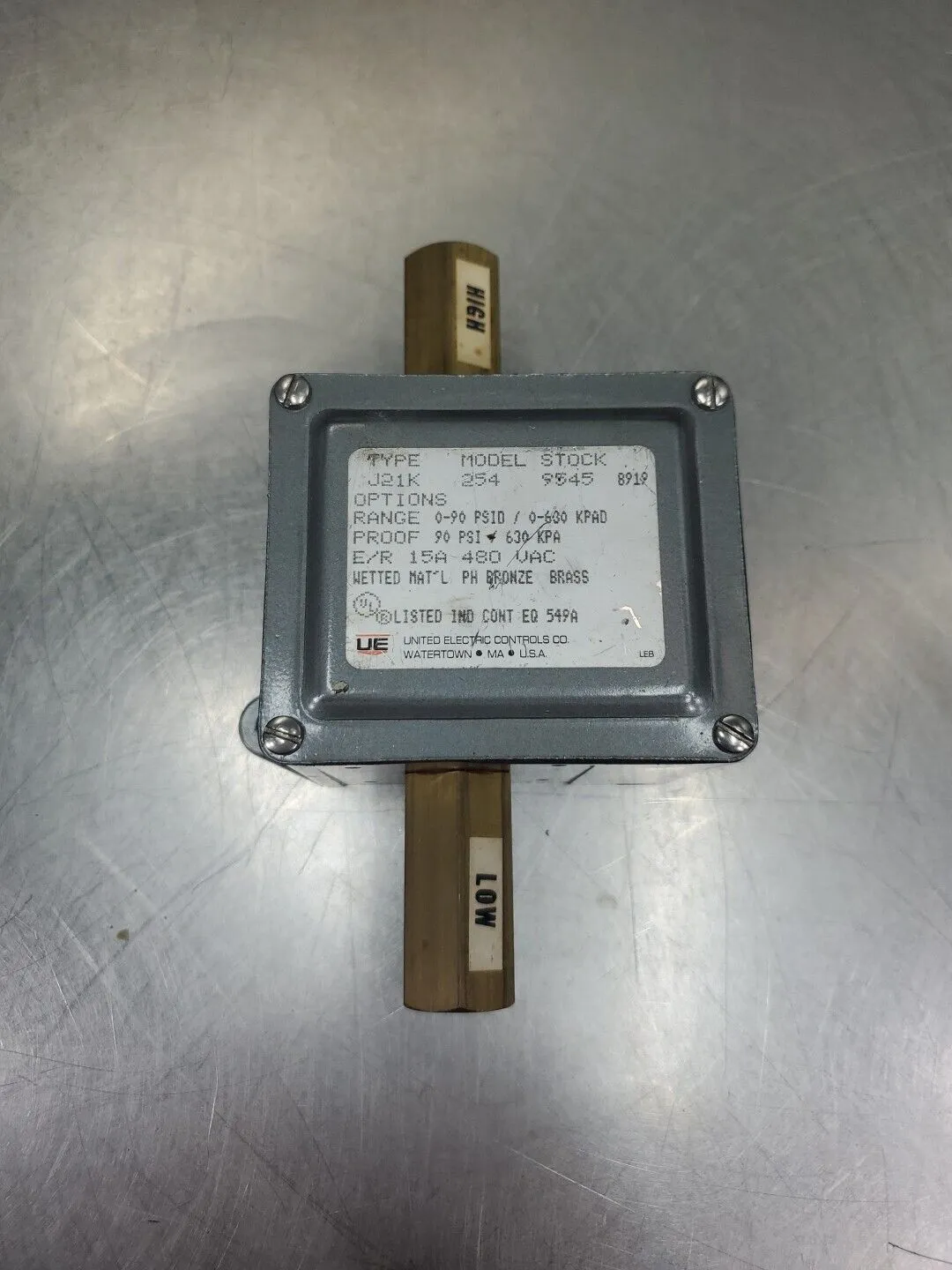 United Electric Controls Type J21K Model 254 Stock 9545 Pressure Module. 6E-13