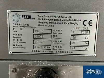 USED Fette Fette P1010 Rotary Tablet Press