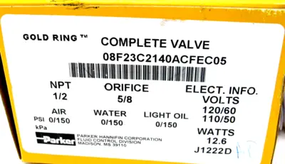 NEW PARKER 08F23C2140ACFEC05 COMPLETE VALVE 120/60 110/50