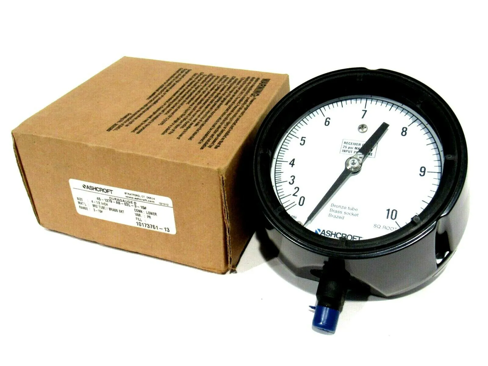 NEW ASHCROFT 45-1279-AS-02L-3-15# PRESSURE GAUGE 451279AS02L315