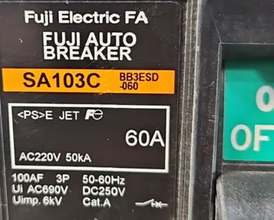 FUJI SA103C BB3ESD-060 60 Amp Auto Breakere 220VAC 50kA loc4C13