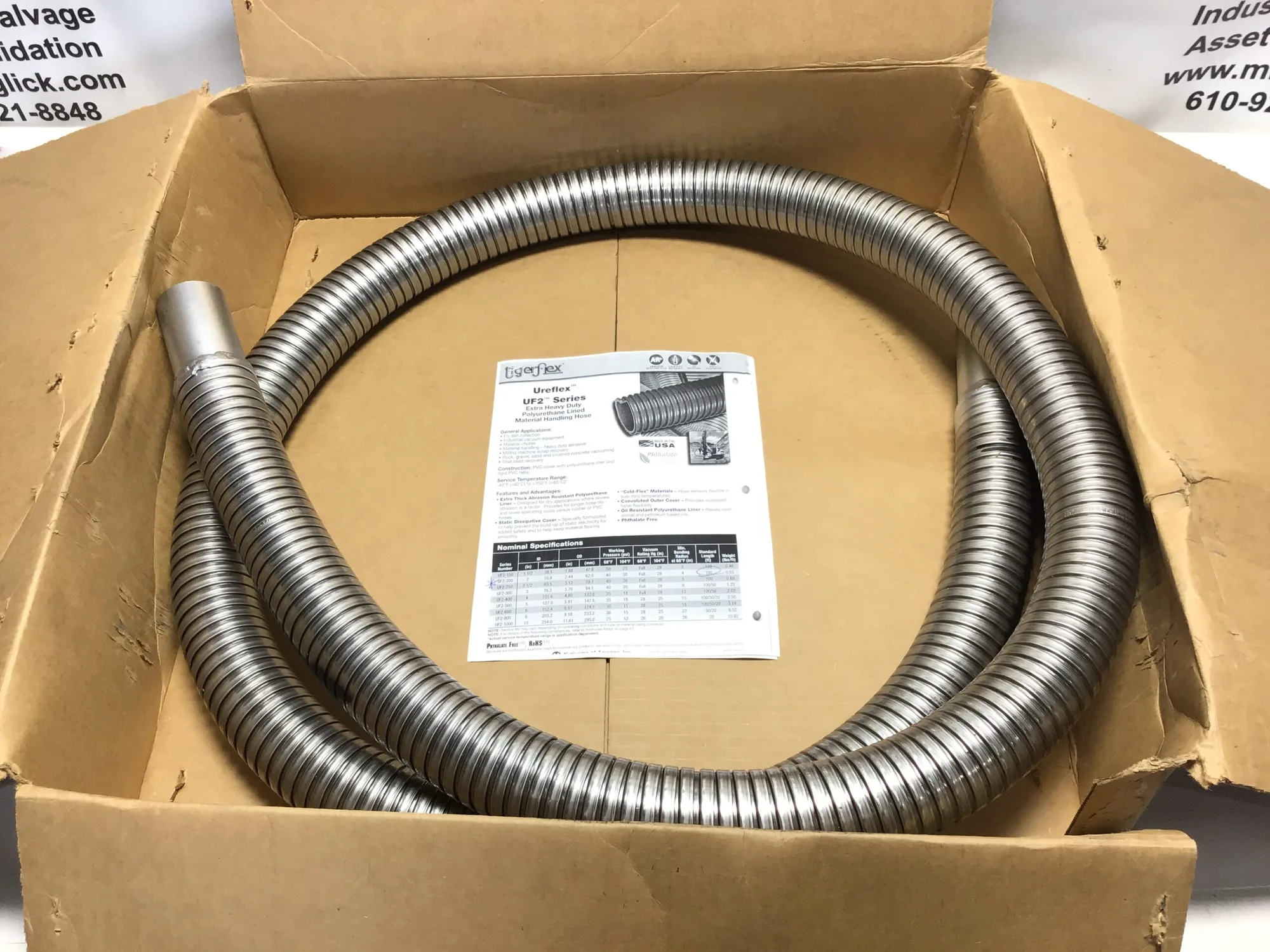Tigerflex Ureflex UF2 Series Extra Heavy Duty Polyurethane Lined Material Handling Hose 10′
