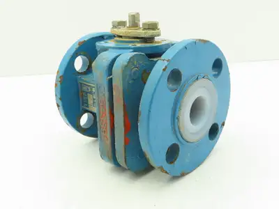 Flowserve AKH3 Atomac 1" Flanged Chemical Ball Valve 2Pc PFA Teflon Lined 87 PSI