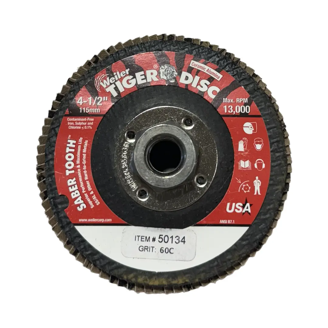 Weiler Saber Tooth 4-1/2" x 5/8-11 Abrasive Flap Disc 60 Grit Ceramic 10pk USA