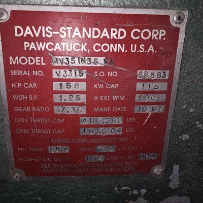 3.5″ Davis Standard 24:1-Air Cooled -N-Vented Extruders (3) 1998