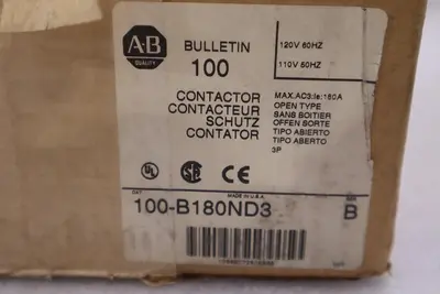 ALLEN BRADLEY 100-B180ND3 SER. B 110/120V 180A NEW IN BOX STOCK H101