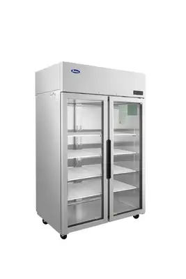 New | in-Stock Atosa New Atosa PLUS-R2-GS-S-PT Two Section Pass-Thru Refrigerator - Glass Front Doors & Solid Rear Doors Display Refrigerators Illinois US | Falcon Restaurant Supply #1373635
