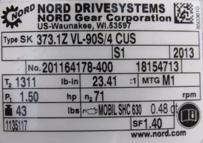 NEW NORD SK373.1ZVL-90S/4CUS GEARMOTOR 23.41:1 SK90S/4CUS SK3731ZVL90S4 1" DIA.