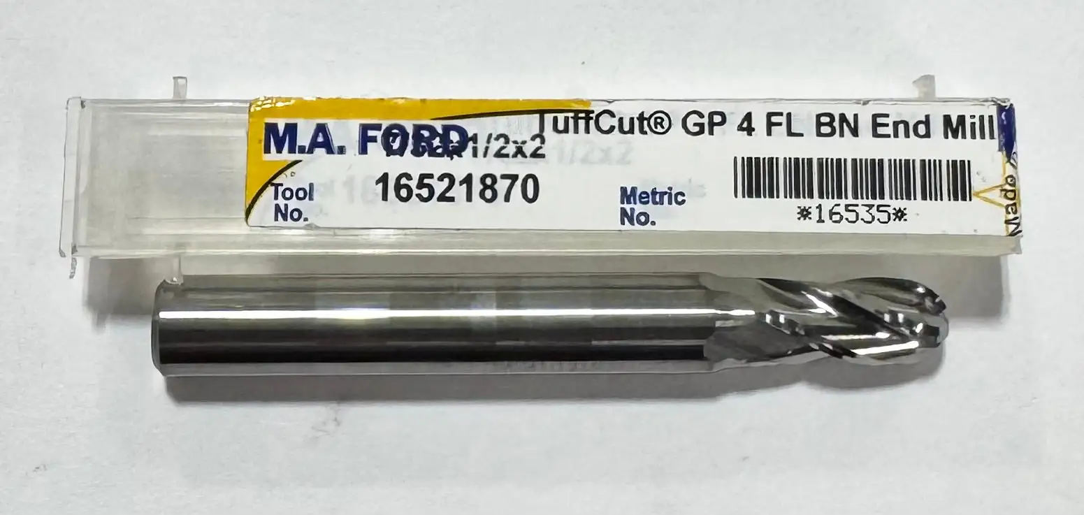 M.A. Ford 7/32" Carbide Ball End Mill 4 Flute Stub Length USA Made