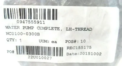 NEW BUSCH NC0100-0300B COMPLETE WATER PUMP KIT LH-THREAD NC01000300B