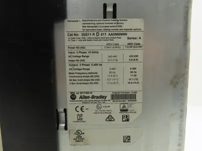 Allen Bradley 20G11RD011AA0NNNNN PowerFlex 755 AC Drive 480V 10.7A 7.5HP Ser A