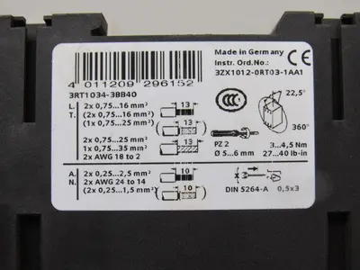 Siemens 3RT1034-3BB40 690V 30Hp Motor Starter Contactor 24VDC Coil