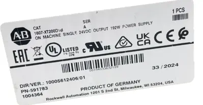 ALLEN BRADLEY 1607-XT200D1B POWER SUPPLY 24VDC 1607-XT SER.A NEW, SURPLUS