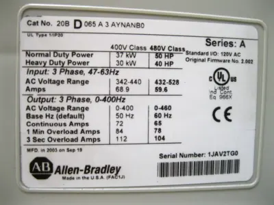 USED Allen-Bradley 20B-D065A3AYNANB0