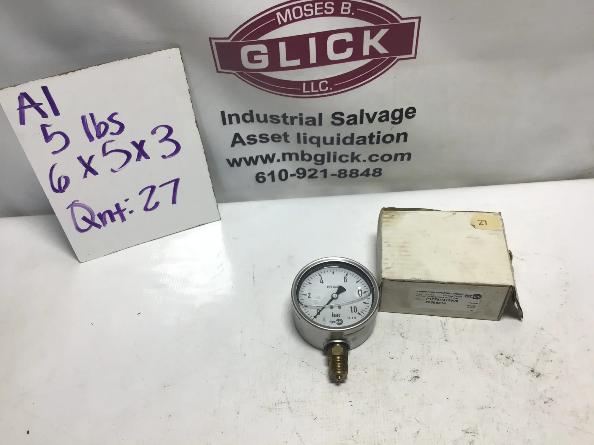 Tecsis 10.0 Bar Tube Pressure Gauge NG/DIA 100mm
