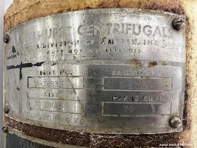 Used Tolhurst 30” Basket Centrifuge | Top Unload | 0–1000 RPM | Stainless Steel