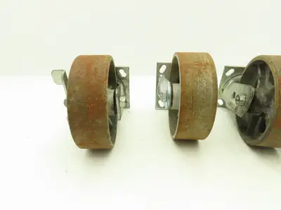 Albion 6" Caster Wheel Cast Iron (2) Swivel Locking (2) Rigid 7-1/2"H Lot of 4