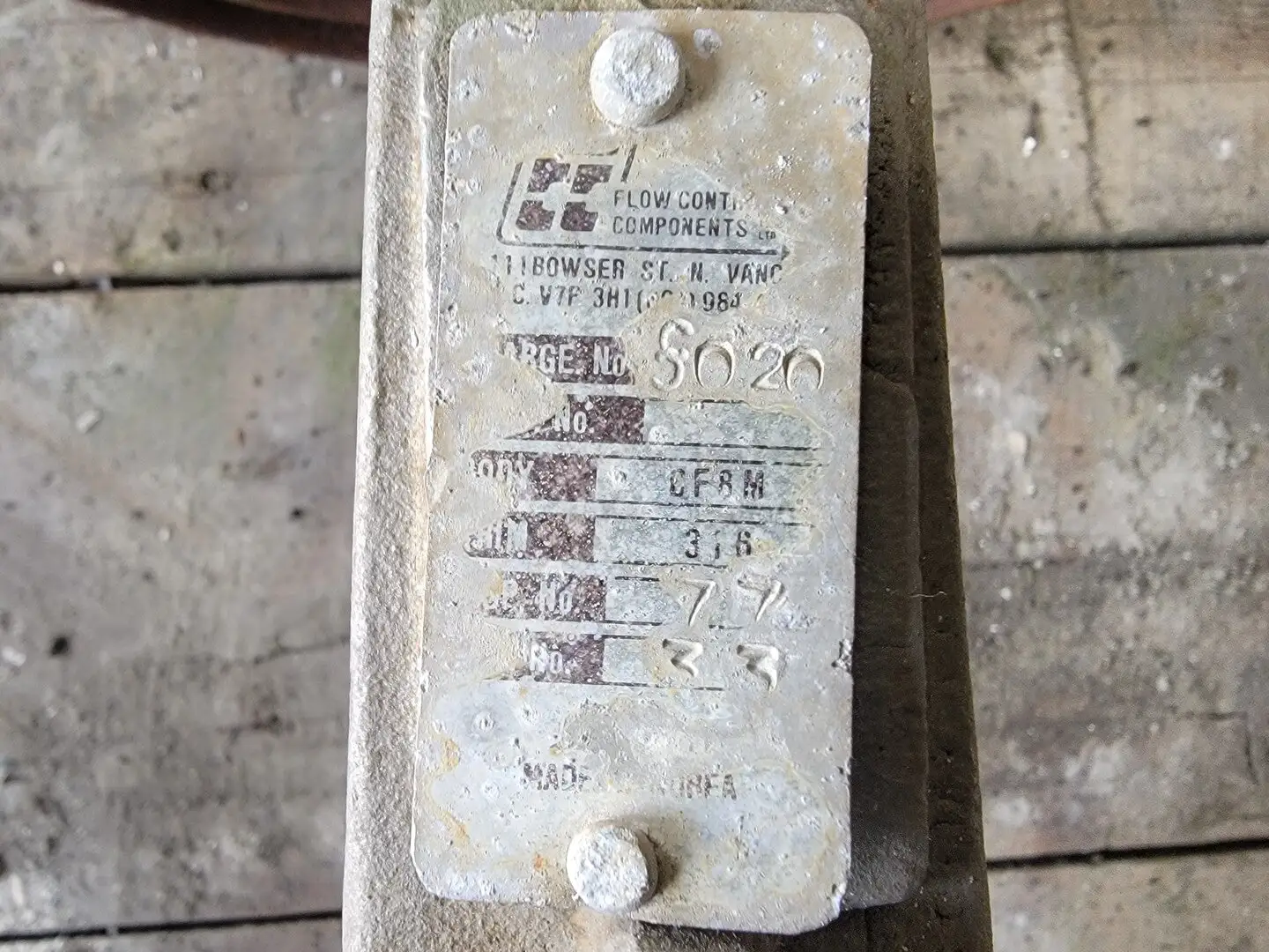 USED FLOW CONTROL COMPONENTS LTD. S020