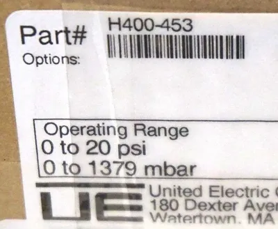 NEW UNITED ELECTRIC CONTROLS H400-453 PRESSURE SWITCH