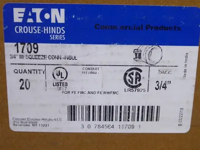 Box of 20 Eaton Crouse-Hinds 1709 3/4" Conduit Squeeze Connectors New NIB