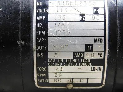 Bodine Electric Company NSH-11D3 Fractional Horsepower Gearmotor 1/50 HP Used