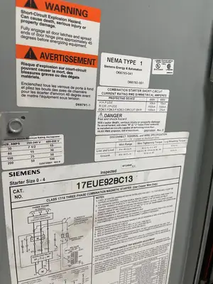 USED SIEMENS THREE PHASE COMBINATION MAGNETIC STARTER