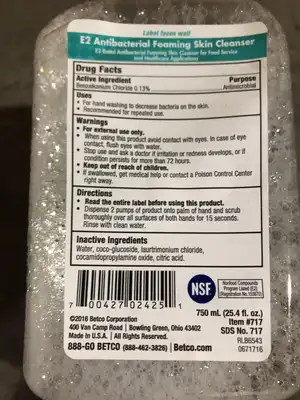 BETCO 717C3-71 E2 Antibacterial Foaming Skin Cleanser ; 750mL -NIB of 4