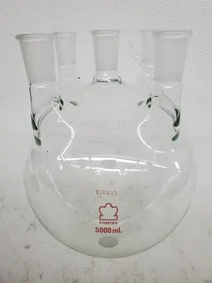 KONTES 5000 ML ROUND GLASS FLASK (5 NECK)
