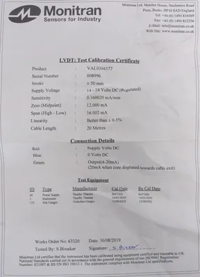 NEW MONITRAN VAL0304577 LVIT LINEAR POSITION SENSOR