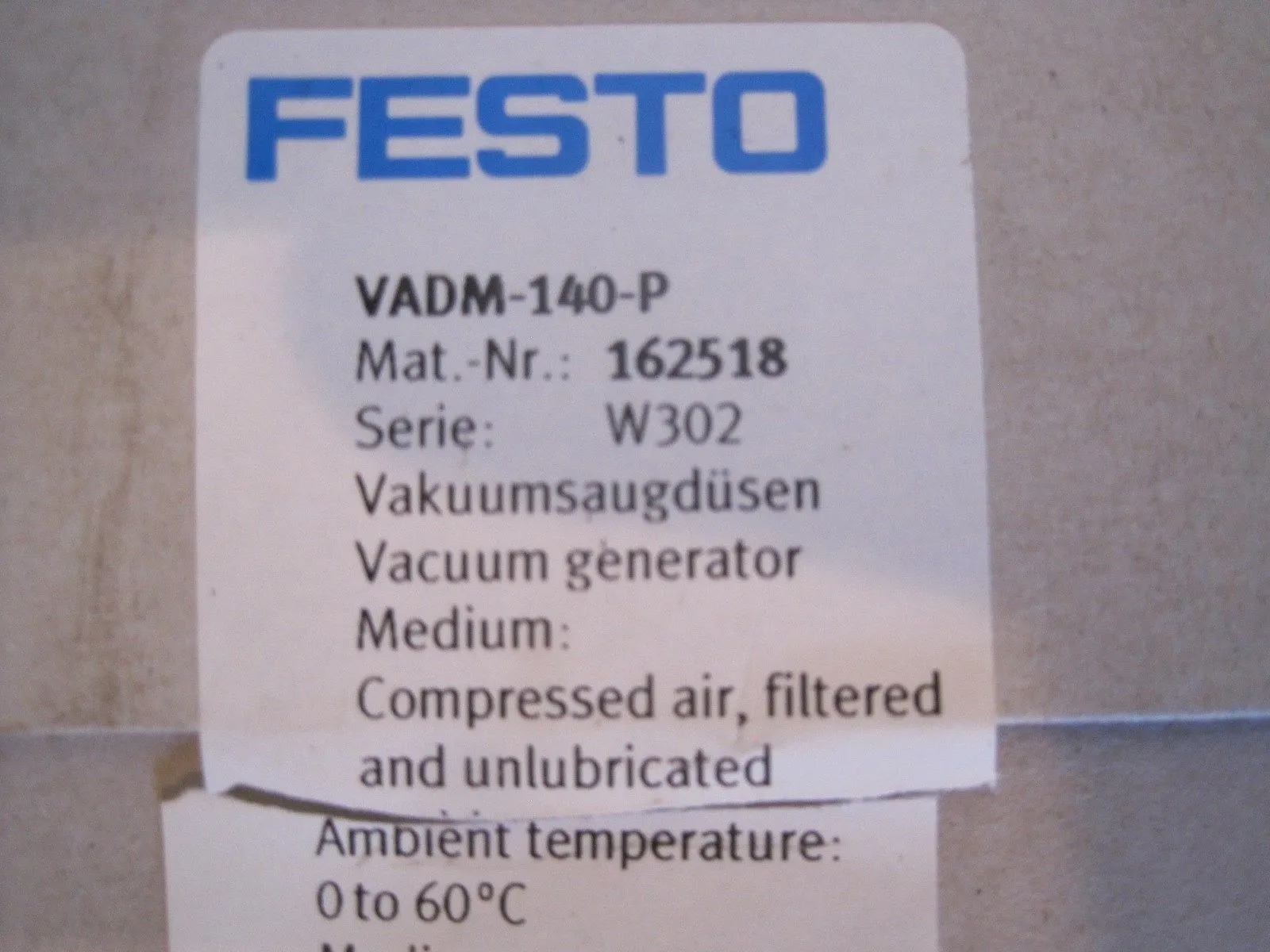 NEW FESTO ELECTRIC VADM-140-P VACUUM GENERATOR162518 VADM140P