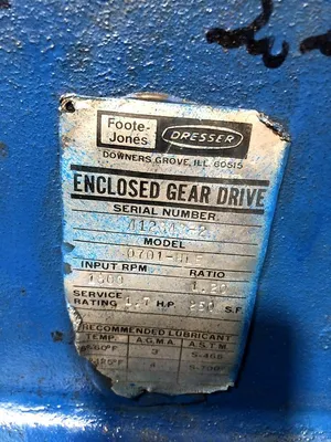 Used Foote Jones Dresser Enclosed Gear Drive Model 0701-HLE 1800 IRPM Ratio 1.20 1.7 SF