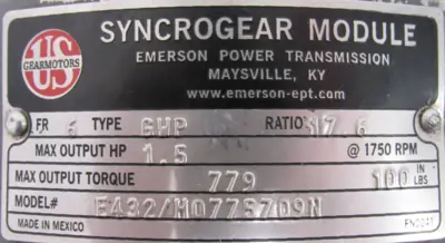 NEW US MOTORS E432/H0775709N GEARMOTOR 17.6:1 S351 .5HP E180 UTP-GWP