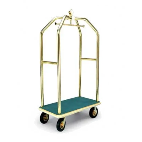 Forbes Industries Luggage Cart w/ (2) Push Bars & Carpeted Deck - 43"L x 24"W x 78"H, Polished Brass (2410)