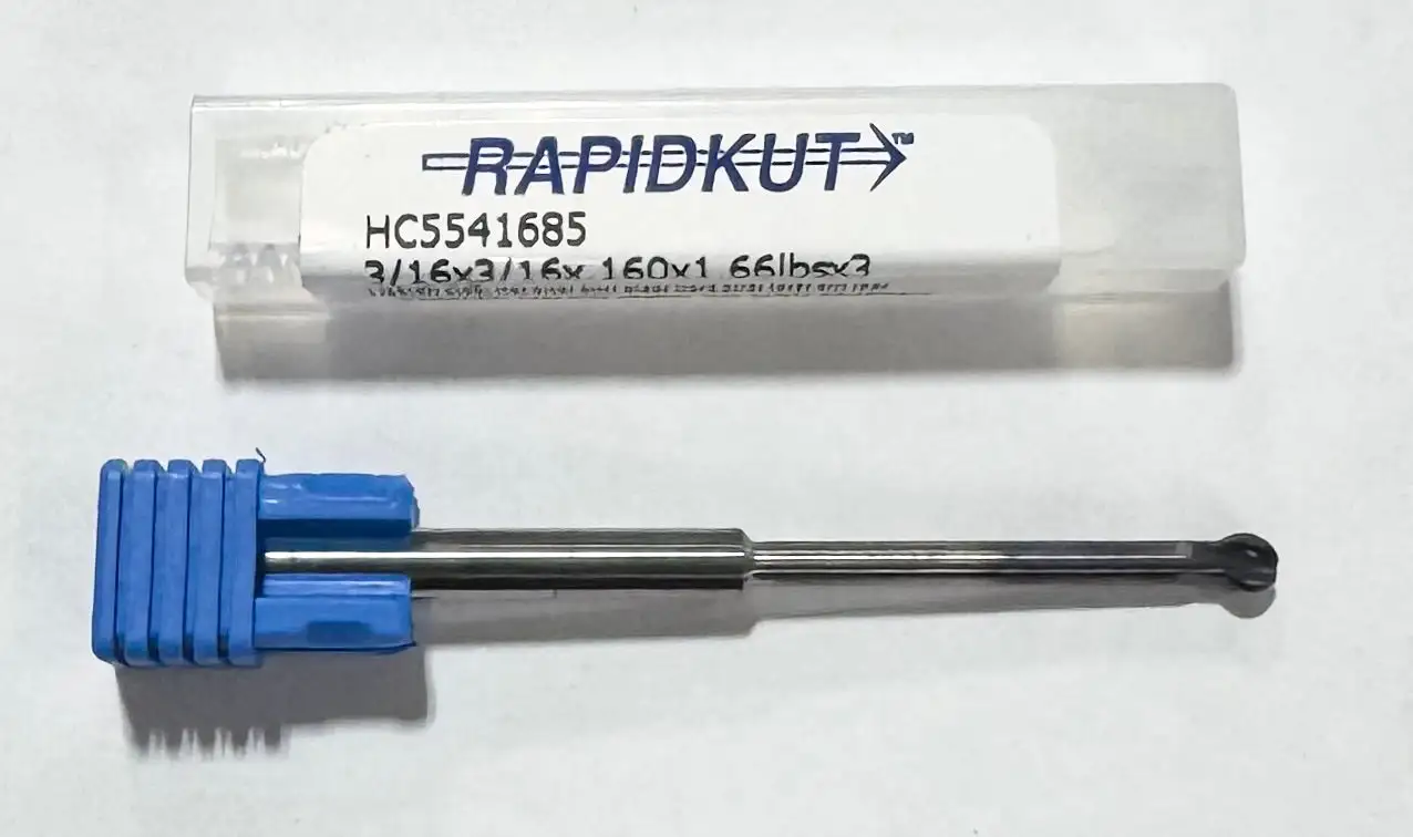 RapidKut 3/16" Carbide End Mill, Spherical Ball Nose, 4 Flute, nACo Coating