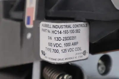 Hubbell HC14-193-100-582 DC Contactor 1000 Amp 600VDC Interlock 125VDC Coil NEW