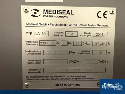 Used Mediseal GmbH Korber Mediseal Sachet Filler, Model LA 160 Vertical Form Fill Sealing Machines (VFFS) Ohio US | Federal Equipment Company #1337809