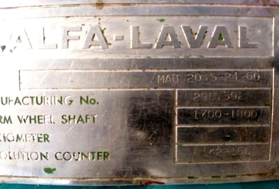 Alfa-Laval MAB 204S-14-60 oil purifier, SS.