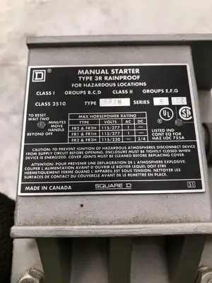 Square D Type FR2H Series B Hazardous Locations Type 3R Manual Starter 115/240V