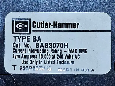 Used CUTLER-HAMMER BAB3070H Switchgears British Columbia CA | Lenmark #913718