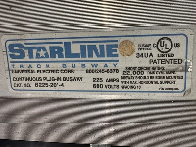 STARLINE B225-20-4 225AMP BUS WAY - 20' SECT