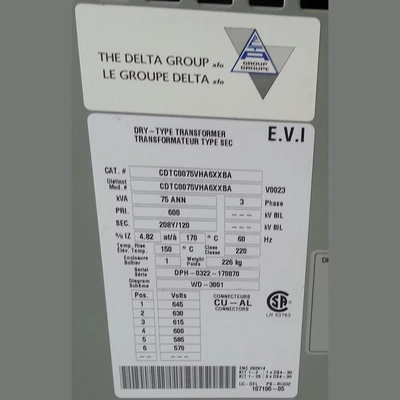 Delta 75 kVA Transformer