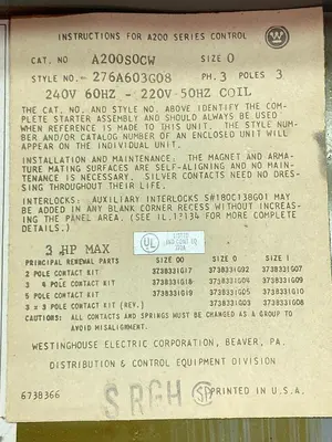 Used WESTINGHOUSE A200S0CW Industrial Controls Ohio US | Surplus Asset Holdings #1242125