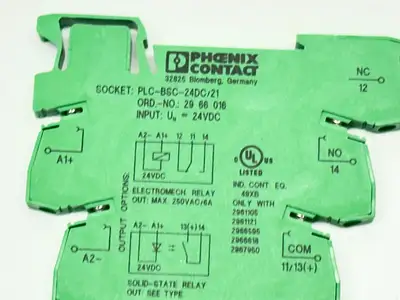 2966016,PLC-BSC-24DC/21 | Phoenix Contact PLC-BSC-24DC/21 Relay Base 2966016 w/ 2961118 6A 250V Relay - Used