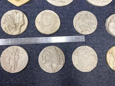 3364-700 DUPLICATING PLATES – 27 COMPOSITE HAND CARVED MEDALLIONS, JEWELRY
