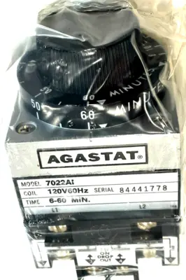 NEW AGASTAT 7022AI TIMING RELAY 120V 60HZ 6-60 MIN.