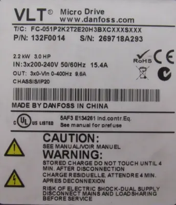 USED DANFOSS 132F0014 MICRO DRIVE FC-051P2K2T2E20H3BXCXXXSXXX