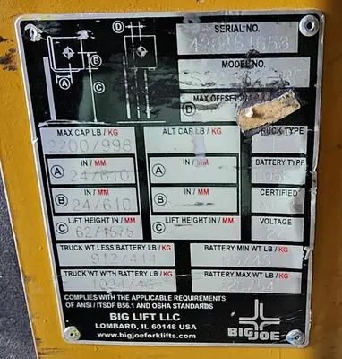 USED 2014 BIG JOE S22-62-RF